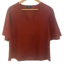 Vici small shirt flutter sleeve lined striped red crew neck