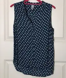 Novelty Elephant Print Button Up Tank Top Medium