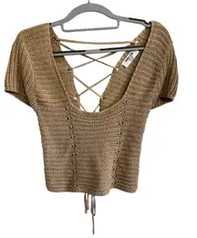 Double zero Brown Knit Lace-Up Women's Top