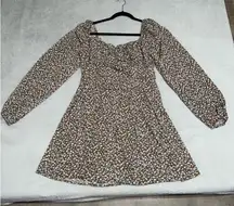 Nordstrom Rack LUSH Brown Floral Long Sleeve Mini Dress