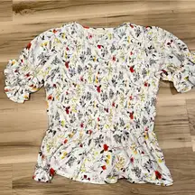 Melloday White Floral Ruffle Bottom Blouse Women’s Small