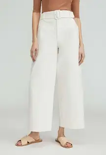 The Structured Cotton Belted Pant Bellbottom Wide Leg Bone White NWT 8