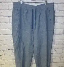 Athleta Womens Size 18 Retreat Linen Jogger Pants Chambray Blue Coastal Resort