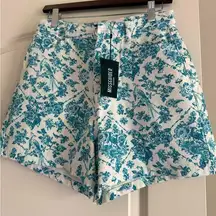 Missguided Plus High Waist Blue and White Floral Shorts
