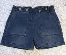 NWT Vintage CACHE’ Sailor Style Wide Leg Cargo Pocket Shorts Brass Buttons Sz 2