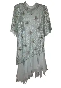 Vintage Crest Fashions Elegant Lace Overlay Dress in Light Blue