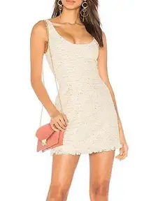 NBD Revolve Hendrix Ivory Gold Fringed Tweed Mini Dress Size M