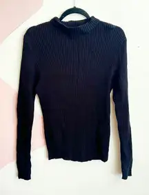 Vintage Black Ribbed Turtleneck Sweater Classic Preppy Minimalist Goth XL