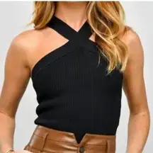 Allie Rise Size M Halter Neck Ribbed Crop Top Black Cocktail Going Out Top Party