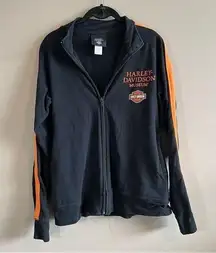 ✨ Harley Davidson Museum Black Orange Zip Up Sweatshirt Women’s Large