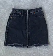 Zip Up Black Denim Skirt
