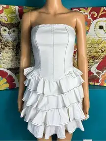 Bebe Dress Strapless Tier Ruffled White