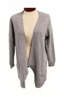 Eileen Fisher Gray Sweater Open Cardigan Size XL Wool Blend Pockets Minimalist