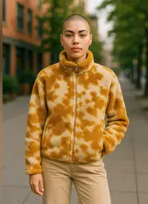 Betsey Johnson Cozy Teddy Fleece Cow print Jacket Tan Size S