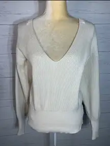 Free People V Neck beige cotton blend womens sweater size S