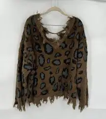 Simply Couture Sweater Women 2XL Brown Eyelash Knit Distressed Grunge Wool Blend