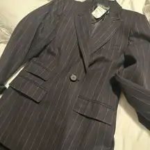 Pinstripe Skirt Suit Dark Grey 100% Wool Suit with Blazer and Skirt