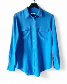 Equipment Femme 100% Silk Signature Blouse Blue Button-Down Shirt Size Small