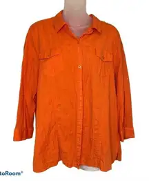 Sag Harbor Orange Button Down Collared Top Size XL