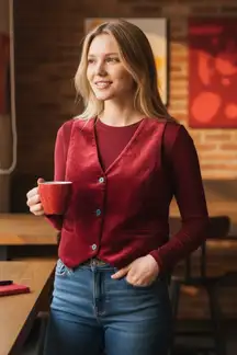 Vintage GAP Velvet Vest Womens‎ L Red Maroon Button Down Sleeveless Top