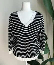 Cathy Daniels Striped V-neck Sweater M