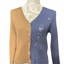 Tommy Jeans Colorblock Rib Knit Cardigan NWT Women's XL Logo Button Sweater