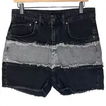 Ragged Priest L Infringement High Waist Black Denim Shorts Distressed Tier‎ Goth