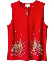 Quacker Factory Red Christmas inspired zipper front Pearl and sequin vest. Sz. S