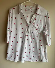 Emily Daniels Top XL 3/4 Sleeve With Cherrys Strawberry Collared