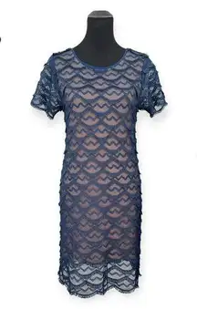 Sanctuary | Medium | Navy Blue Eyelash Lace Nude Lined Short Sleeve Shift Dress
