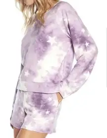 Wildfox Lounge Set Tie Dye Stars in Purple & White Sz XL NWT Sweatshirt & Shorts