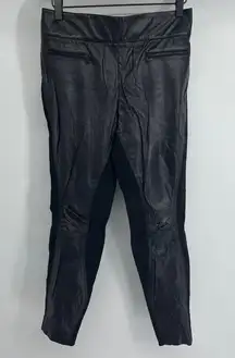 KaufmanFranco Black Leather Wool Blend Pants Side Zip Ankle Size 4