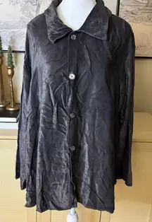 CO SHADES Gray Velvet Velour Button Down Long Sleeve Shirt Size Medium