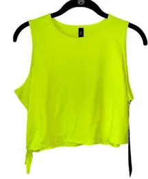 Neon Yellow Athletic Crop Tank Top‎ with Side Ties Workout Activewear C26