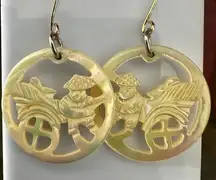 Hand-Carved Mother of Pearl Cart Scene Earrings