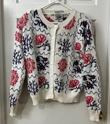VTG Cape Isle Knitters Boho 80's Cottagecore Cardigan Sweater S Floral