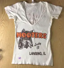 Hooters Girl Worn Super Sexy V-Neck T-shirt From Lansing IL Stretchy Cotton XXS