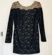 Antik Denim Antik Batik Black Gold Ricci Sequin Lace Mini Dress NWT M