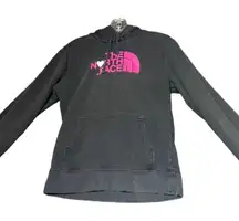 North Face Hoodie Womens Small Black Pullover Pink Logo Streetwear Cozy‎ Casual