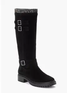 Shoedazzle Noel Buckle Detailed Tall Boots in black caviar size 9