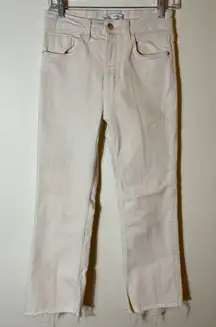 ZARA Off-White High Rise Straight Leg Jeans Raw Hem Size‎ 4