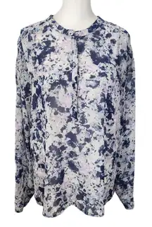 a.n.a Navy and Purple Abstract Sheer Blouse Size XL Petite