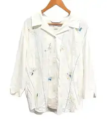 Vintage Plus Size Linen Napa Valley Floral Blouse Size 1X