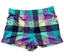 So High Waisted Colorful Plaid Flannel Loungewear PJ Mini Shirts Medium