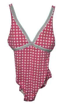 Vineyard Vines Palm Beach Pink Gingham One Piece  V‎ Neck Resortwear Preppy SZ S
