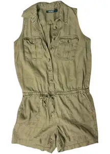 Lauren Ralph Lauren Olive Army Green Linen Blend Button Up Shorts Romper sz 8 P