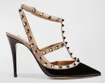 Pan Studded Mid Heel Slingbacks black and nude - 8.5