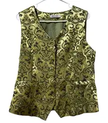 Grace Karin Women Size Large Vest Green Brocade Waistcoat Victorian Pockets