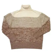NWT J.Crew Cashmere Colorblock Fold-over Turtleneck Sweater in Muslin Camel L