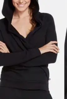 Fabletics Lightweight Faux Wrap Hooded Long Sleeve Sweatshirt in Black Size XS
